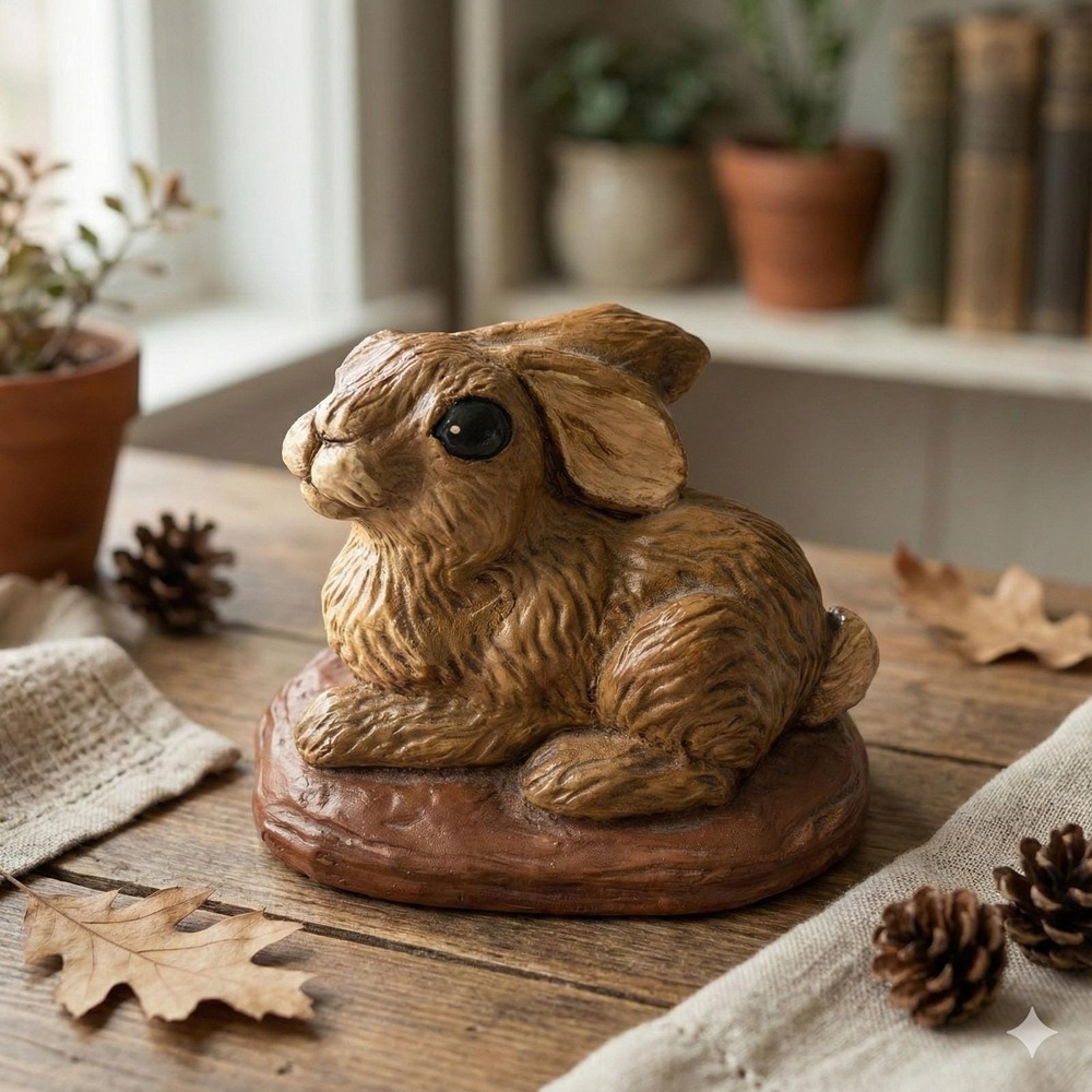 Vintage Resin Rabbit Figurine Realistic Brown Bunny Cottagecore Easter Decor‎
